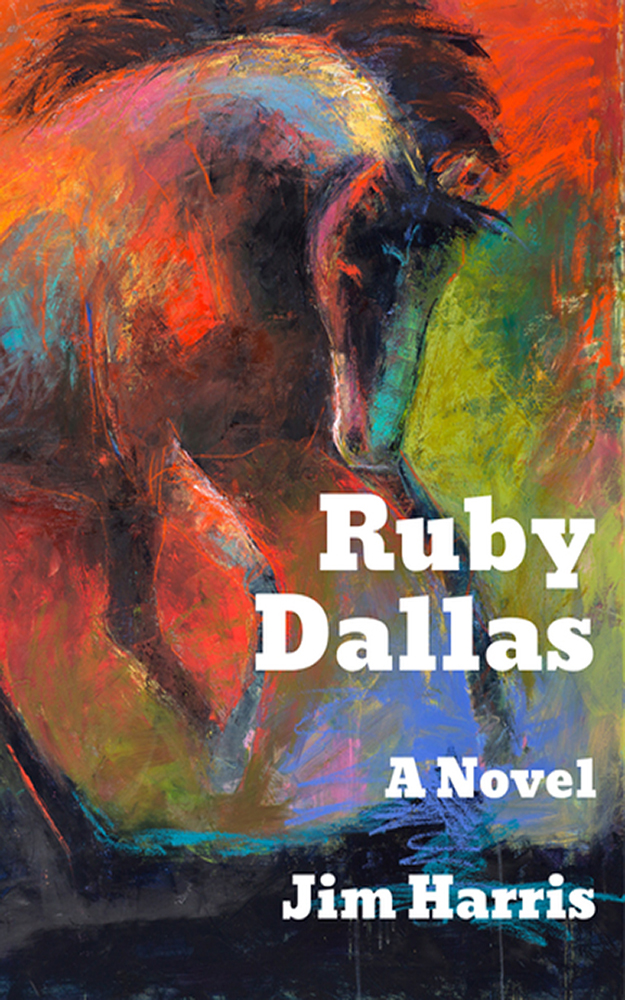 An image of the cover of "Ruby Dallas", showing a painting of a horse with the novel title and author name.